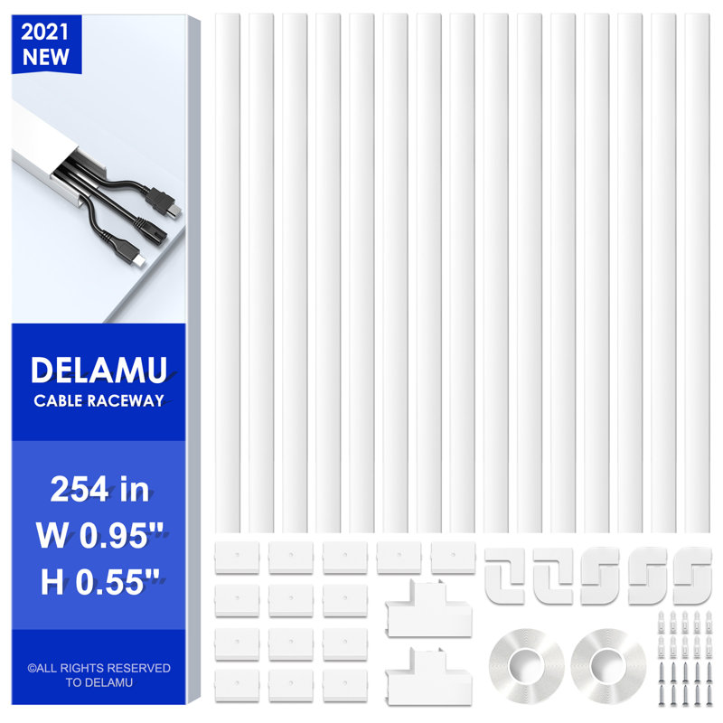 DELAMU 254In Cord Cover, Delamu Cable Concealer Raceway, PVC Cord Hider